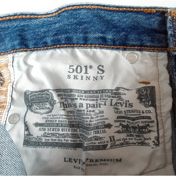 Levis 501 Skinny Jeans Button Fly High Rise Slim Fit Distressed Womens 25 ×28 - Picture 9 of 15